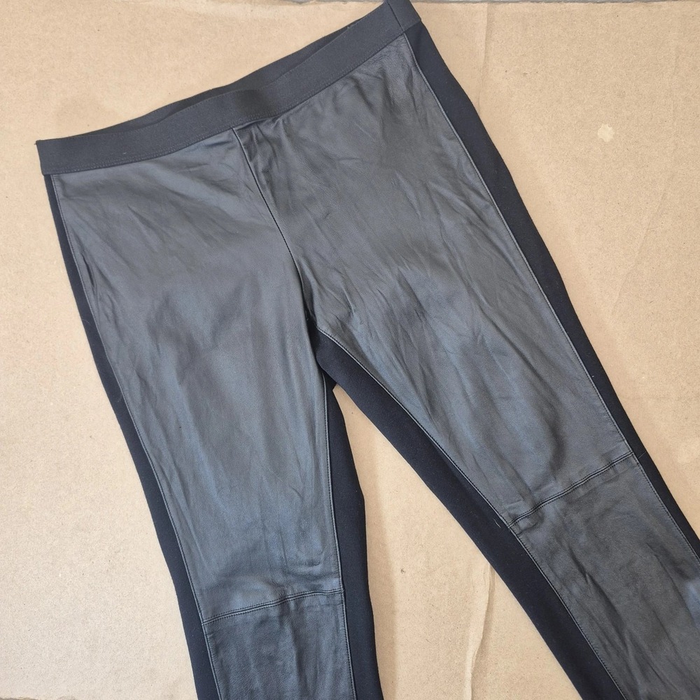 Eileen Fisher Leather Front Panel Ponte Leggings Women's PP (2 Petite) Black